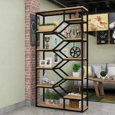 Kệ trang trí sắt gỗ phong cách hiện đại